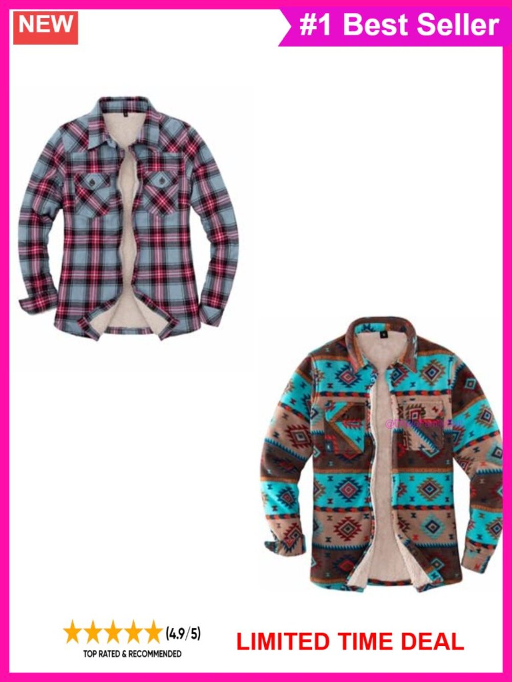 Sherpa Lined Plaid Flannel Shirt Jacket Button Down Fuzzy Coat